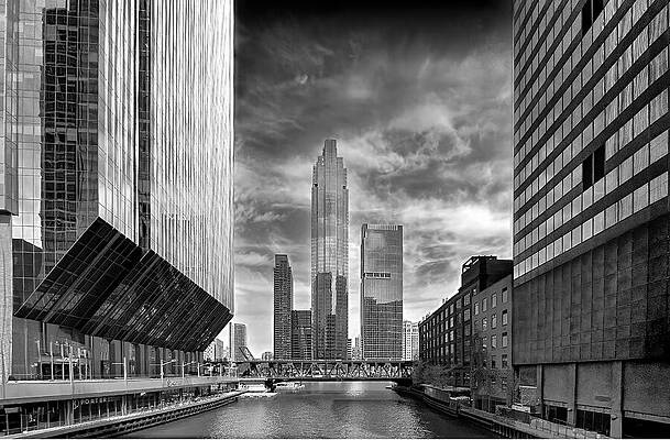 Chicago River Canyon — black and white photograph by Jim Signorelli