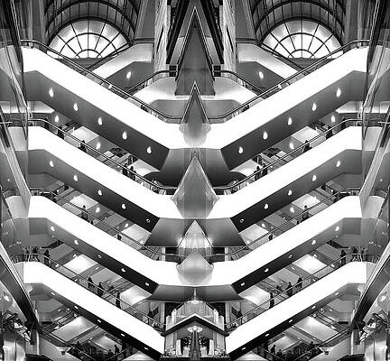 Stairwell in Macy’s — black and white photograph by Jim Signorelli