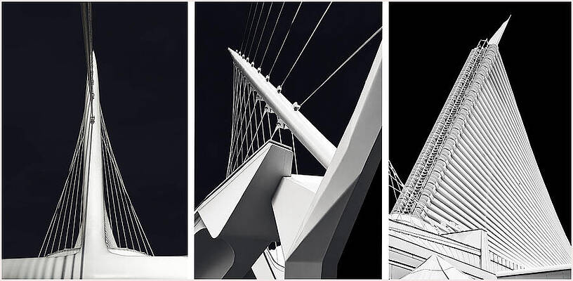 Milwaukee Art Museum Triptych — black and white photograph by Jim Signorelli