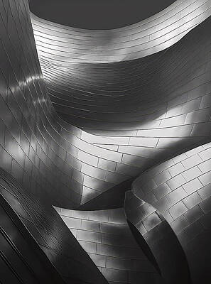 Curving Metal Architecture — black and white photograph by Jim Signorelli