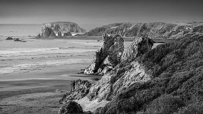 Rocky Coastal Landscape in Black and White